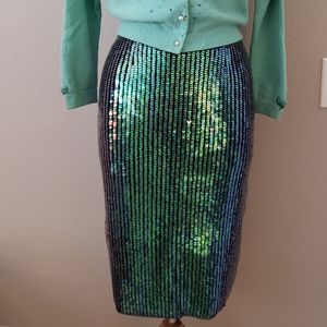 Iridescent Blue Violet Green Sequin Pencil Skirt